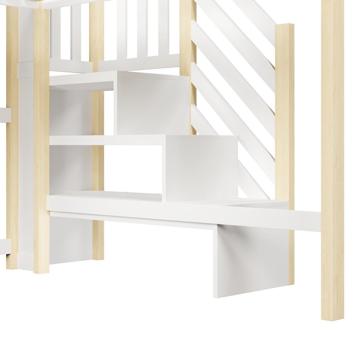 HOCHBETT 140/200 cm DE-33119 mit LED und Stauraumtreppe Weiß/Natur - Naturfarben, Holzwerkstoff (140/200cm) - ComfortXL