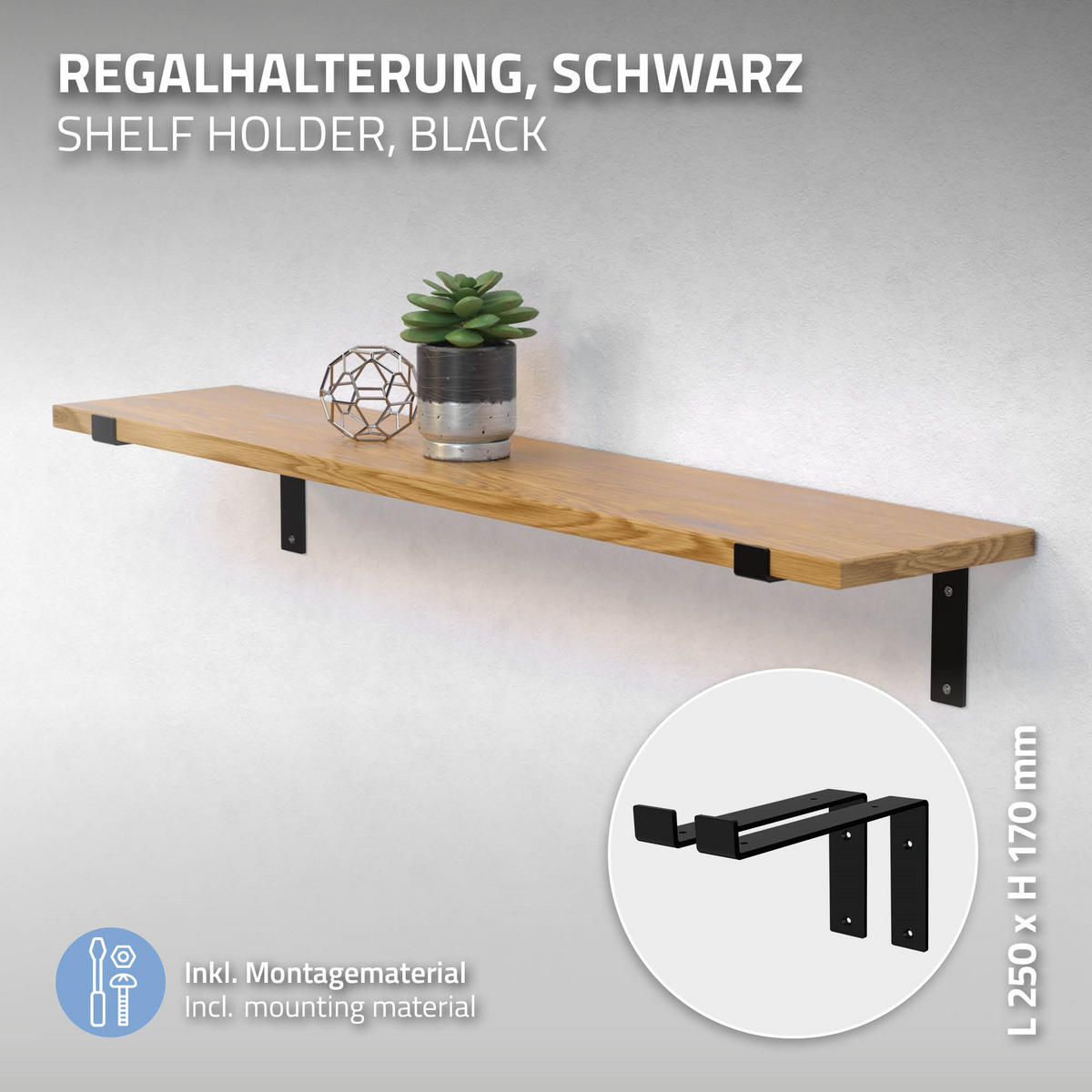 REGALHALTERUNG - Schwarz, Metall (17/4/25.5cm) - ML-DESIGN