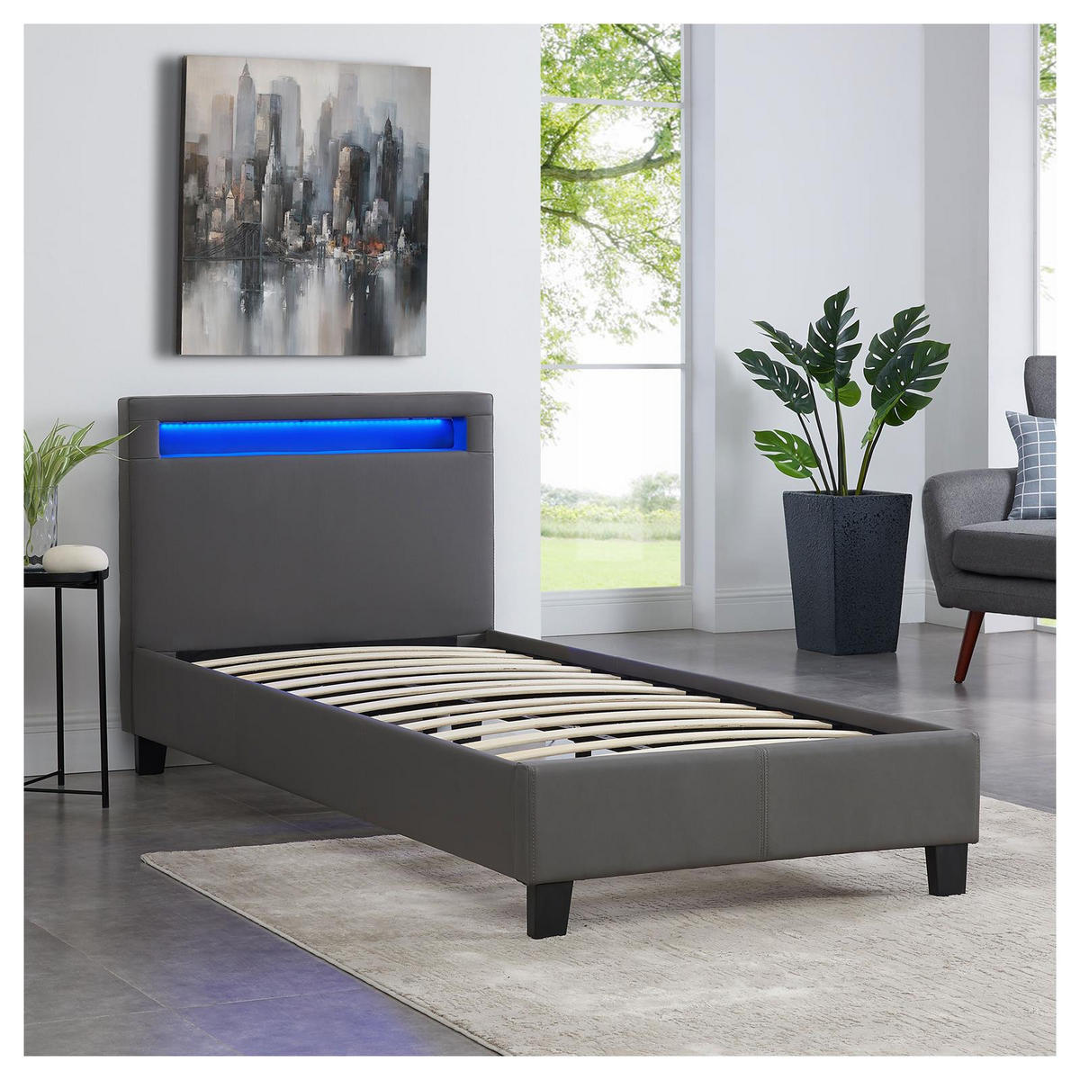 POLSTERBETT MIT LED MANDALAY 90X200 CM - Grau, Textil (90/200cm) - CARO-Möbel
