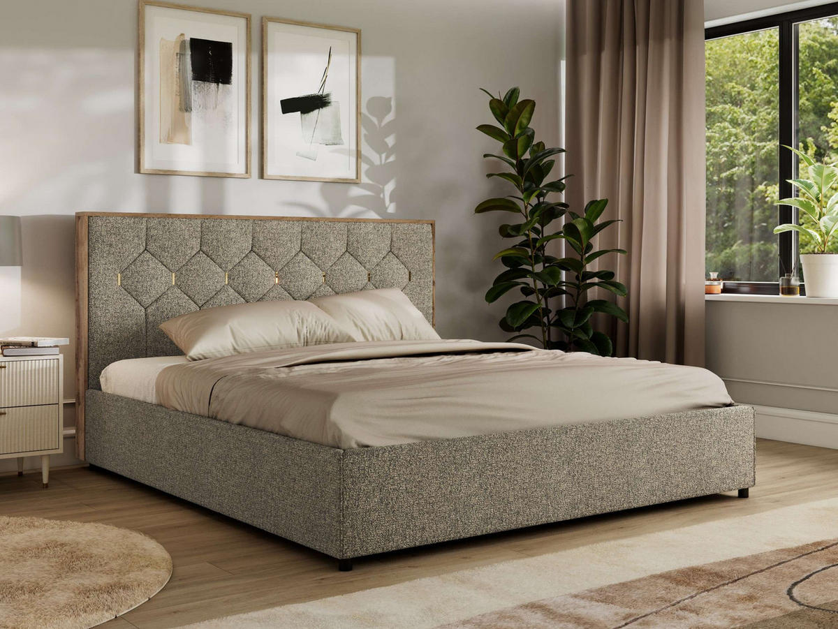 POLSTERBETT LARINO CLASSIC 160/200 - Grau Strukture - ohne Matratze - Grau, Textil (160/200cm) - MKS