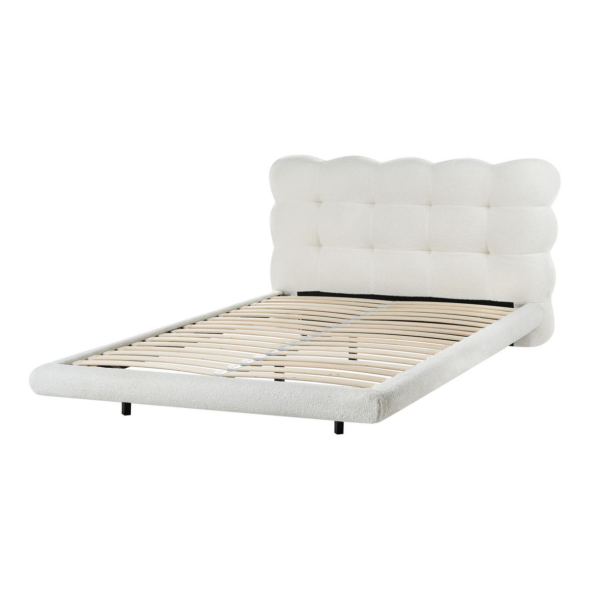 BETT mit Lattenrost 120/200 Bouclé Cremeweiß Soulisse - Creme, Textil (120/200cm) - Beliani