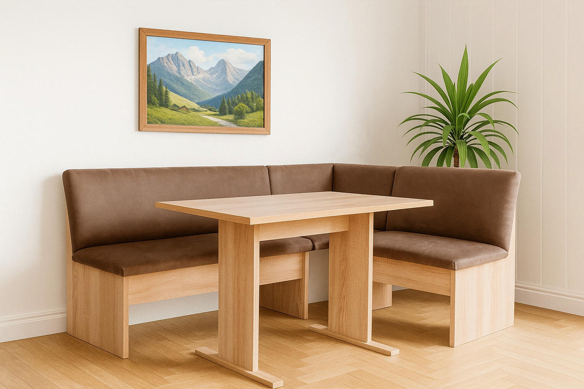 ECKBANKGRUPPE Die Vielseitige, Tisch I - Eichefarben/Braun, Holzwerkstoff/Textil (145/86/185cm) - Kundler Home