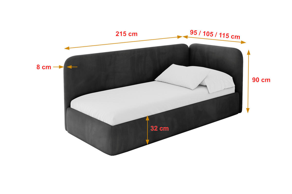 EINZELLBETT Jugendbett mit Bettkasten und Matratze H3/H4, Links - ELSY 100x200 Schwarz - Schwarz, Holzwerkstoff/Textil (100/200cm) - ALTDECOR