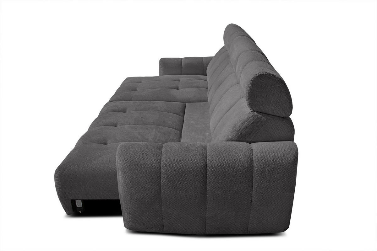 ECKSOFA KIMI 3-Sitzer, ausziehbarer Sitz, verstellbare Kopfstützen, dunkelgrau - Anthrazit/Schwarz, Holzwerkstoff/Textil (270/160cm) - Courtois Laville