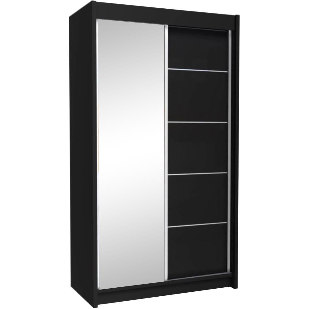 SCHWEBETÜRENSCHRANK Marika 120/216/61 schwarz mit Spiegel und Schubladen - Schwarz, Holzwerkstoff (120/216/61cm) - Beautysofa