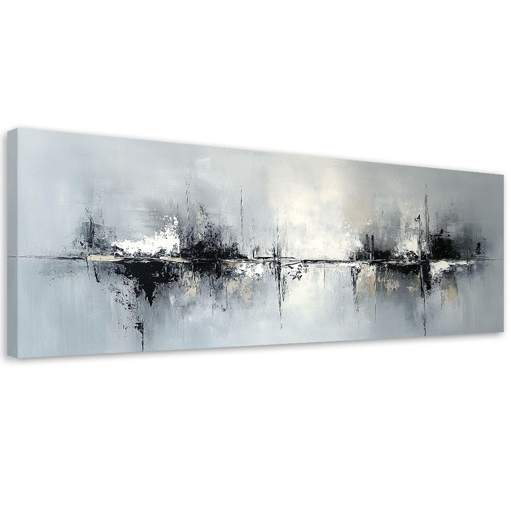LEINWANDBILD Schwarz Weiß Abstraktion auf grauem Hintergrund - Grau, Textil (90/30cm) - Feeby