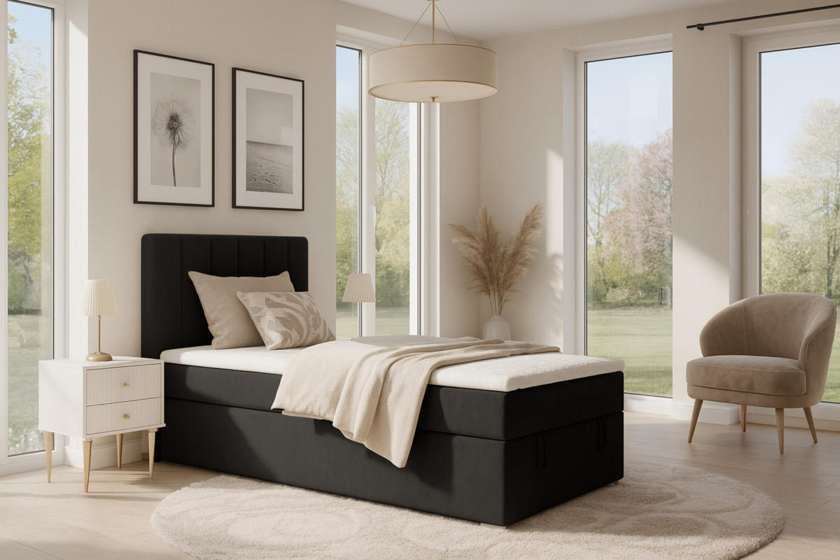 BOXBETT DAVID MINI 100/200 in Velours Schwarz H4 - Schwarz, Holz/Holzwerkstoff (100/200cm) - Deine Möbel 24