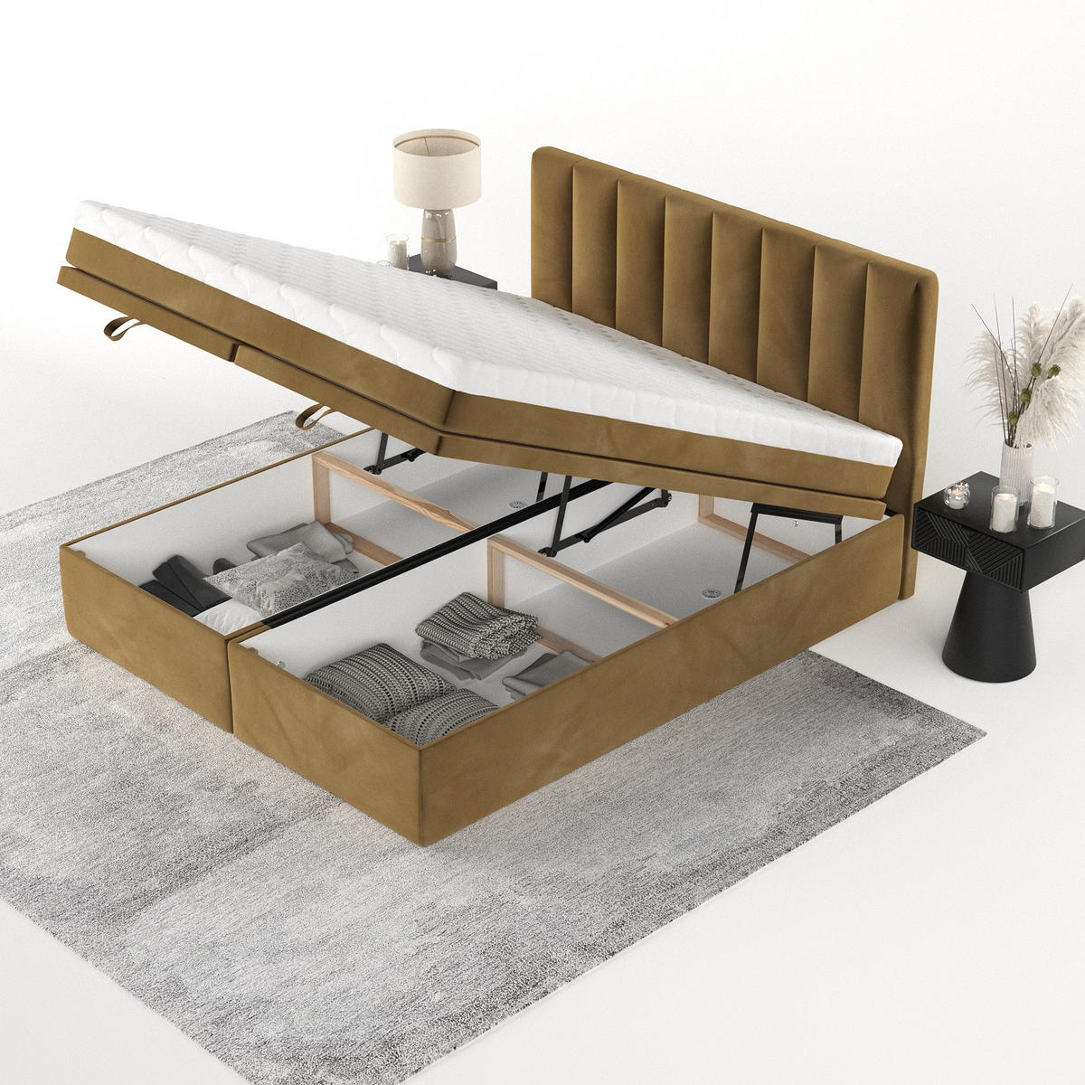 BOXBETT Lume 180/200 cm Honiggelb im Kronos Stoff - Schwarz/Honig, Holz/Holzwerkstoff (180/200cm) - AltaBeds