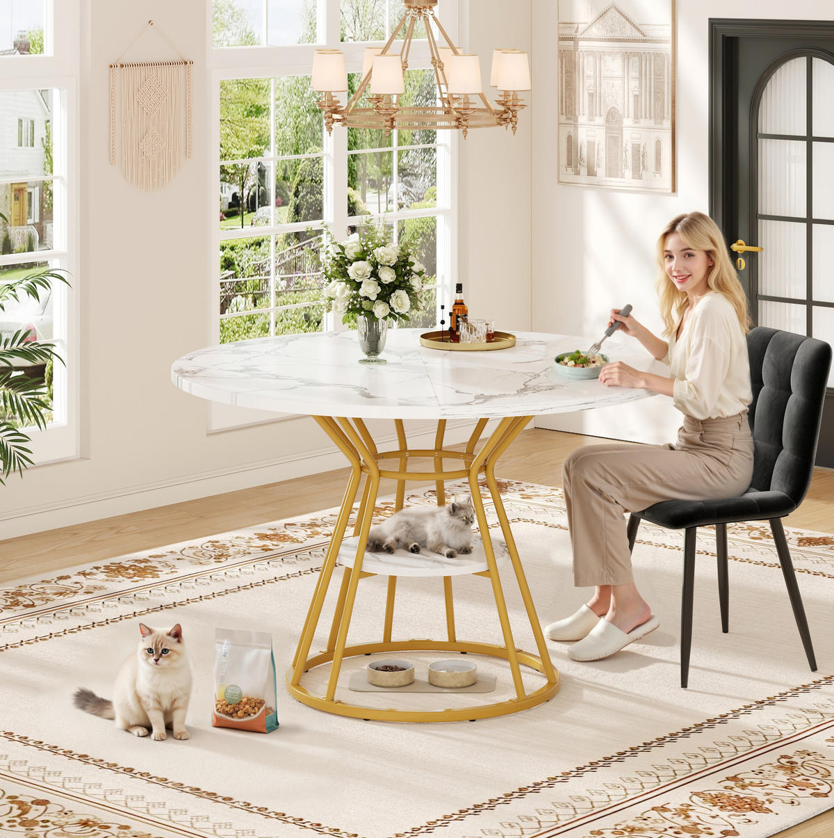 ESSTISCH 100x100x76 cm in Weiß und Gold aus MDF mit Marmoroptik - Goldfarben, Holzwerkstoff (100/100/76cm) - Modfu