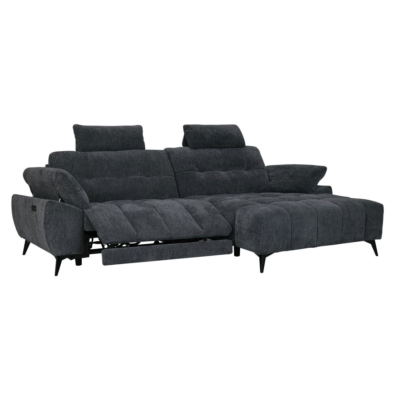ECKSOFA Webstoff Grau - Schwarz/Grau, Textil/Metall (268/156cm) - Furnhouse