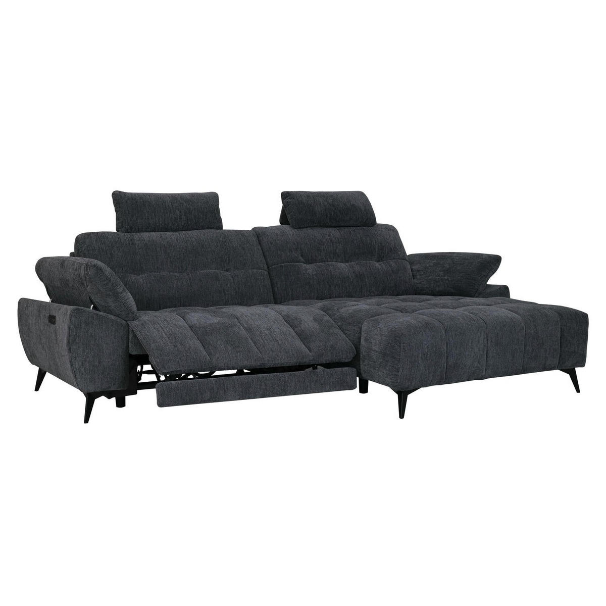 ECKSOFA Webstoff Grau - Schwarz/Grau, Textil/Metall (268/156cm) - Furnhouse