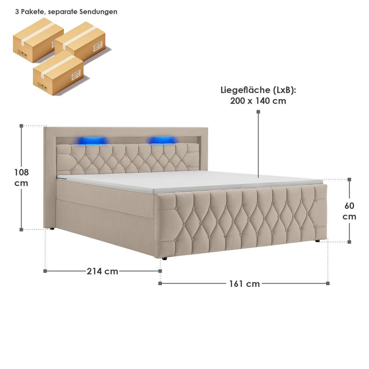 BOXBETT Leona Beige Samt 140x200 cm - Beige, Textil (140/200cm) - Juskys