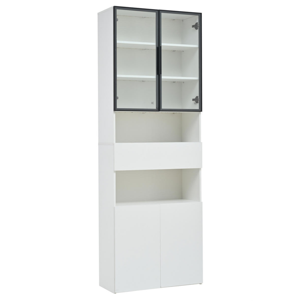 VITRINE 70/30/200 cm in Weiß mit LED-Beleuchtung, Glastüren und Schublade - Weiß, Holzwerkstoff (70/200/30cm) - Flora Grace