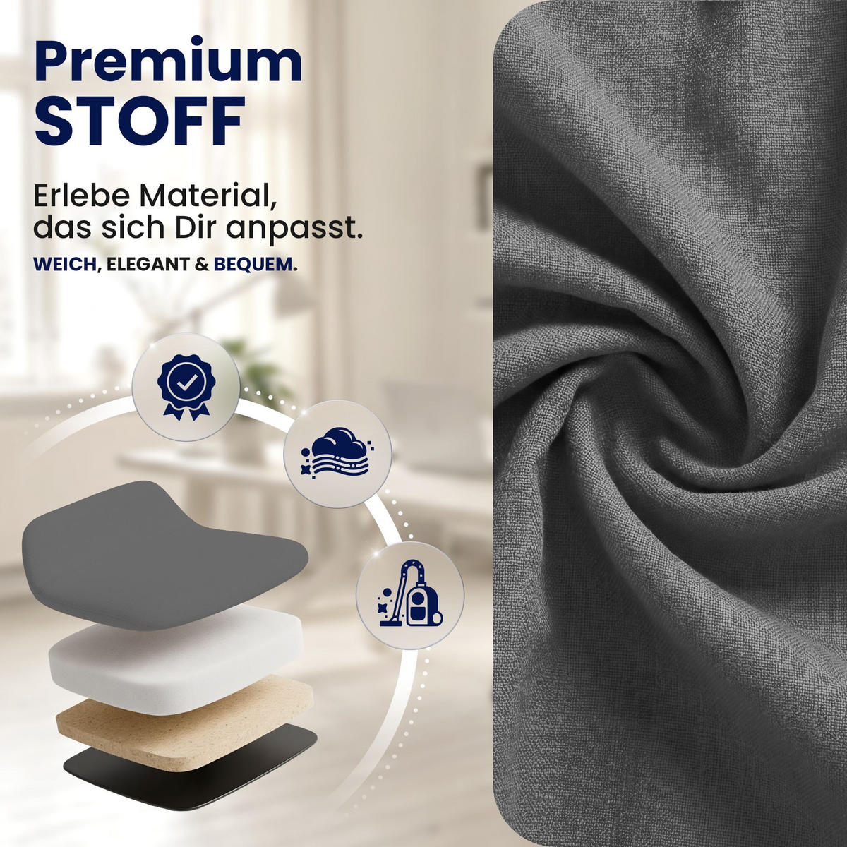 CHEFSESSEL Stoff Grau - Chromfarben/Grau, Textil/Metall (69.5/113/78cm) - CLP