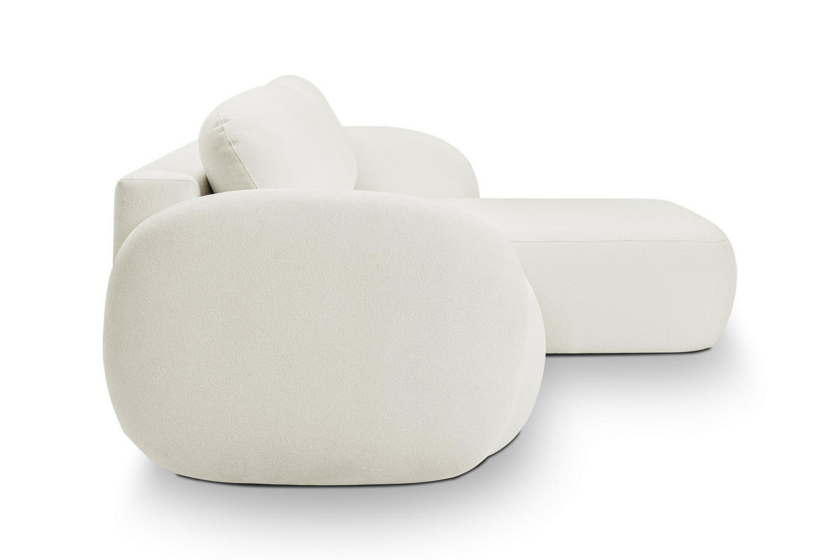 ECKSOFA AMICO R-S Creme Geflochtener Stoff mit Schlaffunktion - Creme, Holz (248/174cm) - MASSENO