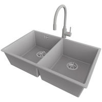 GRANITSPÜLE London Slim Twin, 2-er set Grau 76/47 cm 2 Becken + Küchenarmatur 38/14 cm + Ablauf-Set ab 80er Unterschrank - Chromfarben/Grau, Kunststoff (76/20/47cm) - Primagran