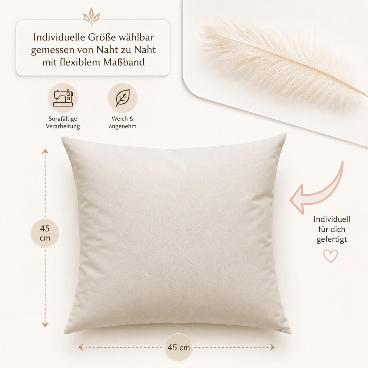 FEDERKISSEN 45/45 cm Baumwolle - Creme, Textil (45/45cm) - TiborTex