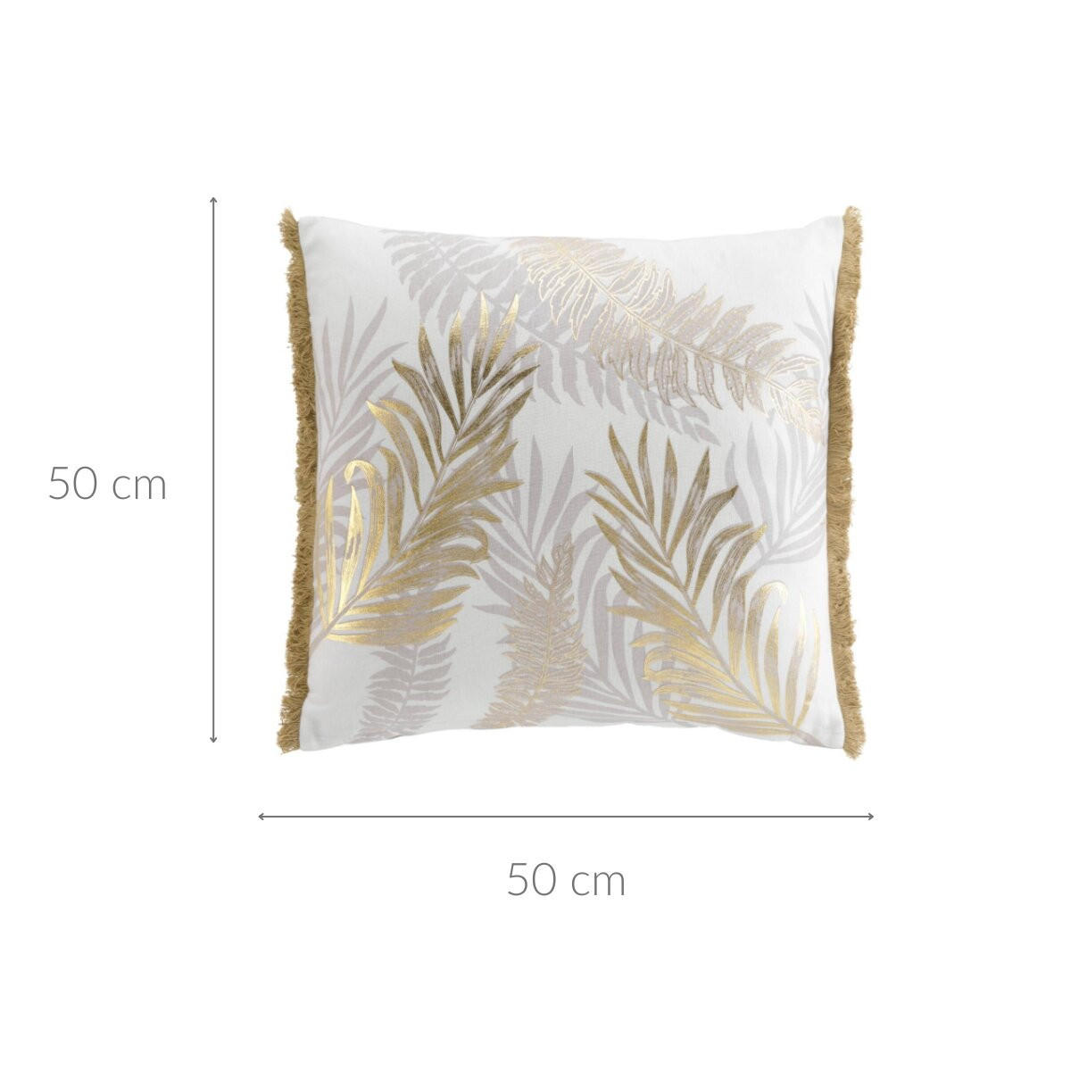 DEKORATIVES KISSEN Goldenes Muster mit Fransen 50/50 cm - Goldfarben, Naturmaterialien (50/50cm) - Douceur d´intérieur