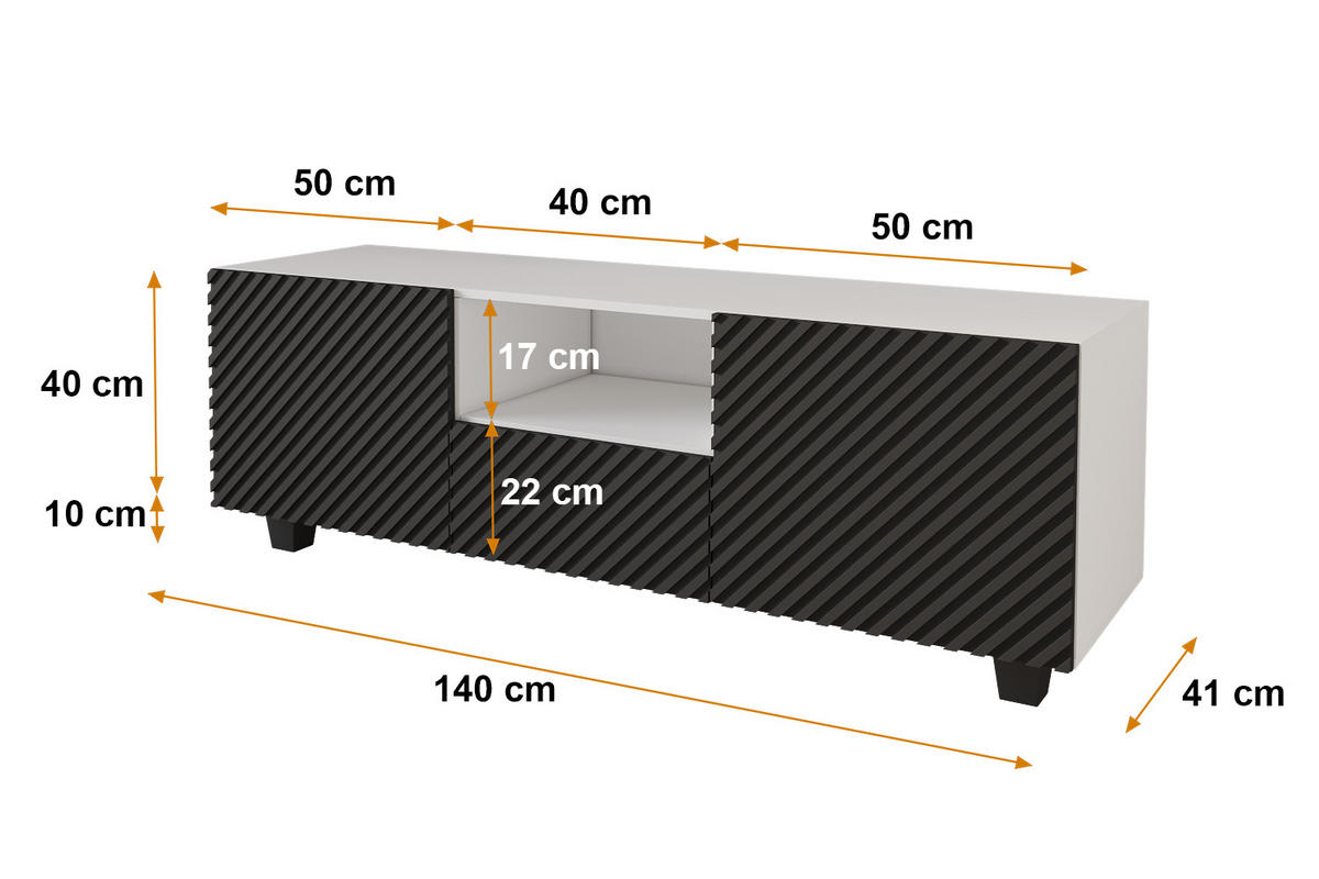 LOWBOARD ZENO-S 140x50x41 cm - Weiß / Schwarz - Schwarz, Holzwerkstoff (140/50/41cm) - ALTDECOR