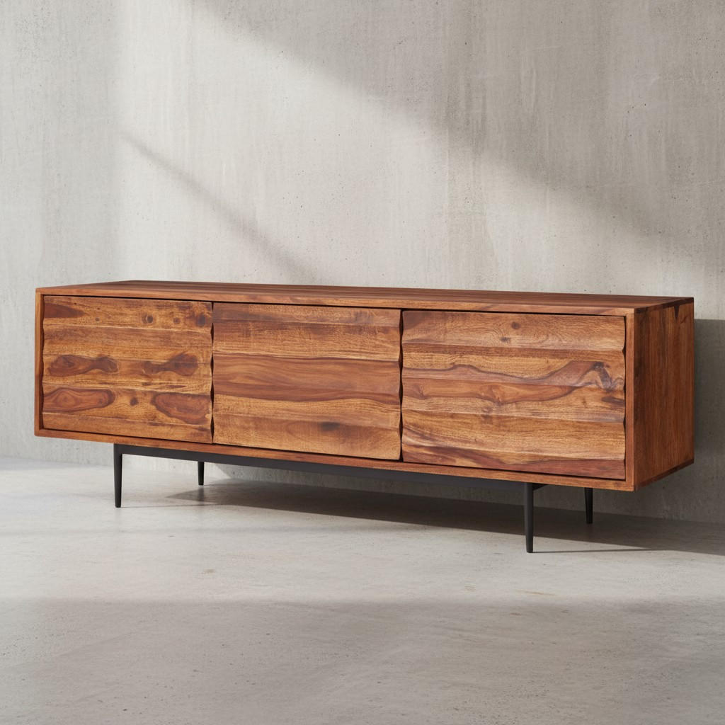 LOWBOARD Mango Massivholz Metall Industrial Stil für Fernseher bis 55 Zoll - Schwarz/Braun, Holz/Metall (147/50/38cm) - KADIMA DESIGN