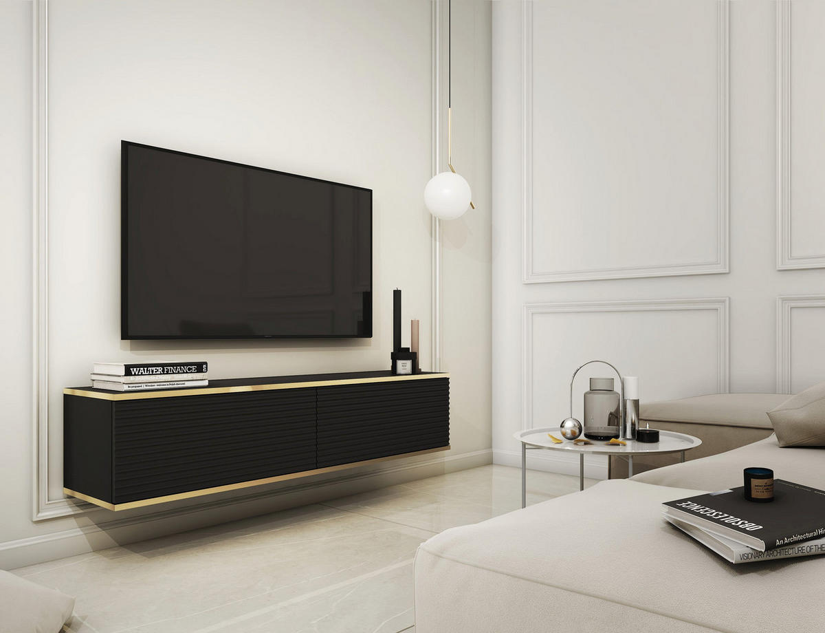 TV-HÄNGEBOARD Mucalma Schwarze mit geriffelten Fronten 135 cm - Schwarz, Holzwerkstoff (135/30/32cm) - Selsey