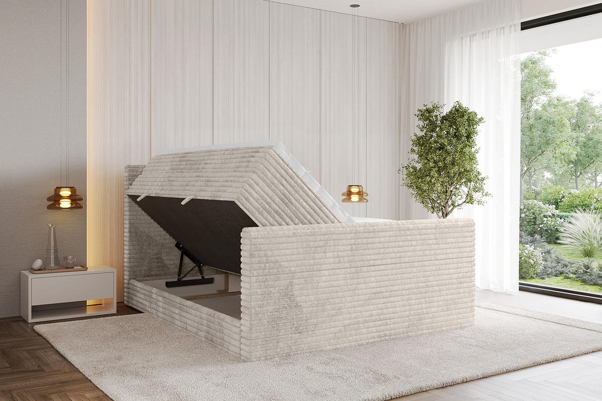 BOXSPRINGBETT mit Matratze H3|H4 und Lattenrost - TOLO-Z KING-v1 120x200 Cord - Creme - Creme, Holzwerkstoff (120/200cm)