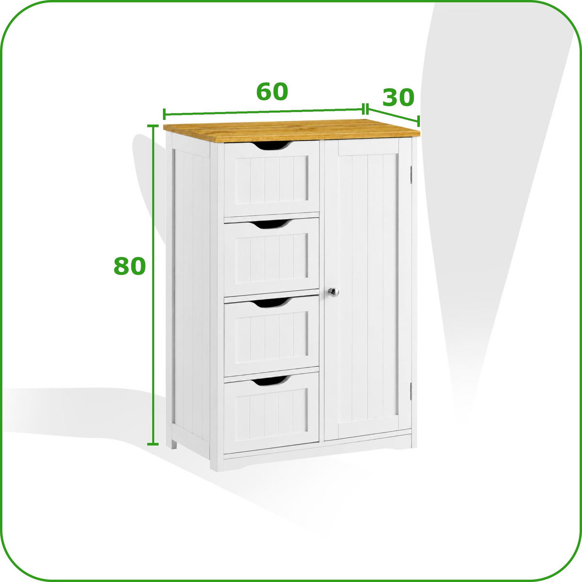 BADEZIMMERSCHRANK MDF Weiß Eiche 4 Schubladen 1 Tür 60x30x80 cm - Weiß, Holzwerkstoff (60/80/30cm) - Begryf