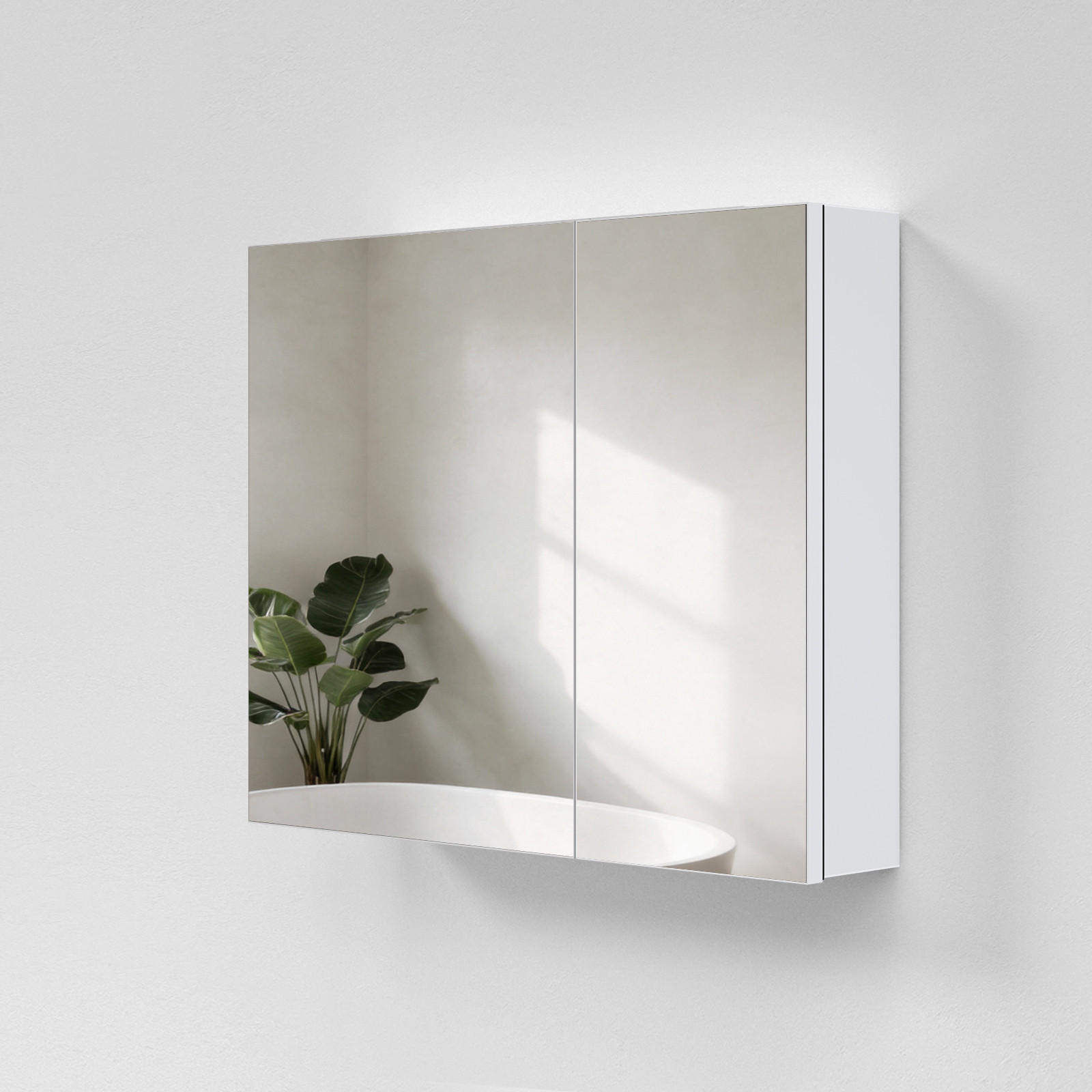 SPIEGELSCHRANK mit Ablagefächern und Rückwand-Stauraum mattweiß 65/80/14,5 cm - Weiß, Glas (80/65/15cm) - EMKE