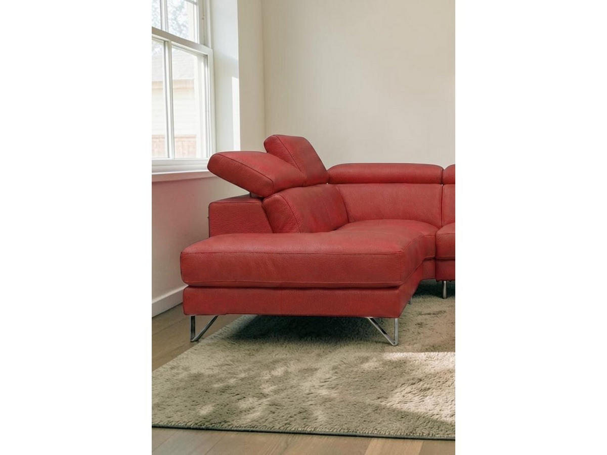 ECKSOFA Antares Echtleder mit 1 x Relaxfunktion Rot - Rot, Leder/Metall (276/224cm)