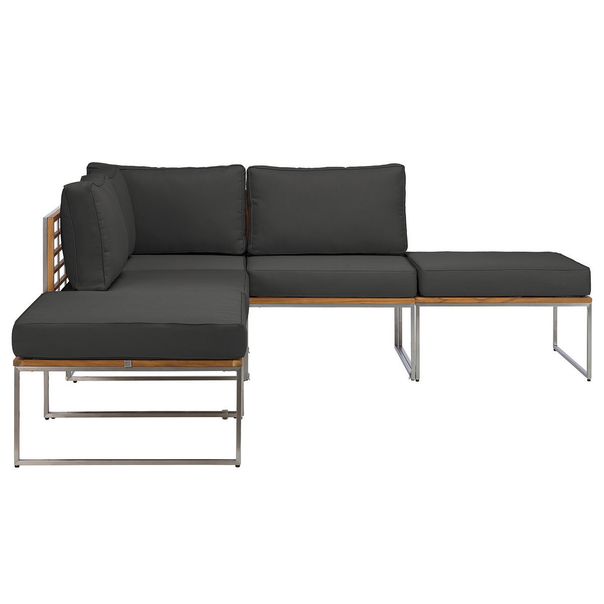 LOUNGESET - 5-teilig - Webstoff / Teak massiv - Anthrazit, Holz/Textil - home24
