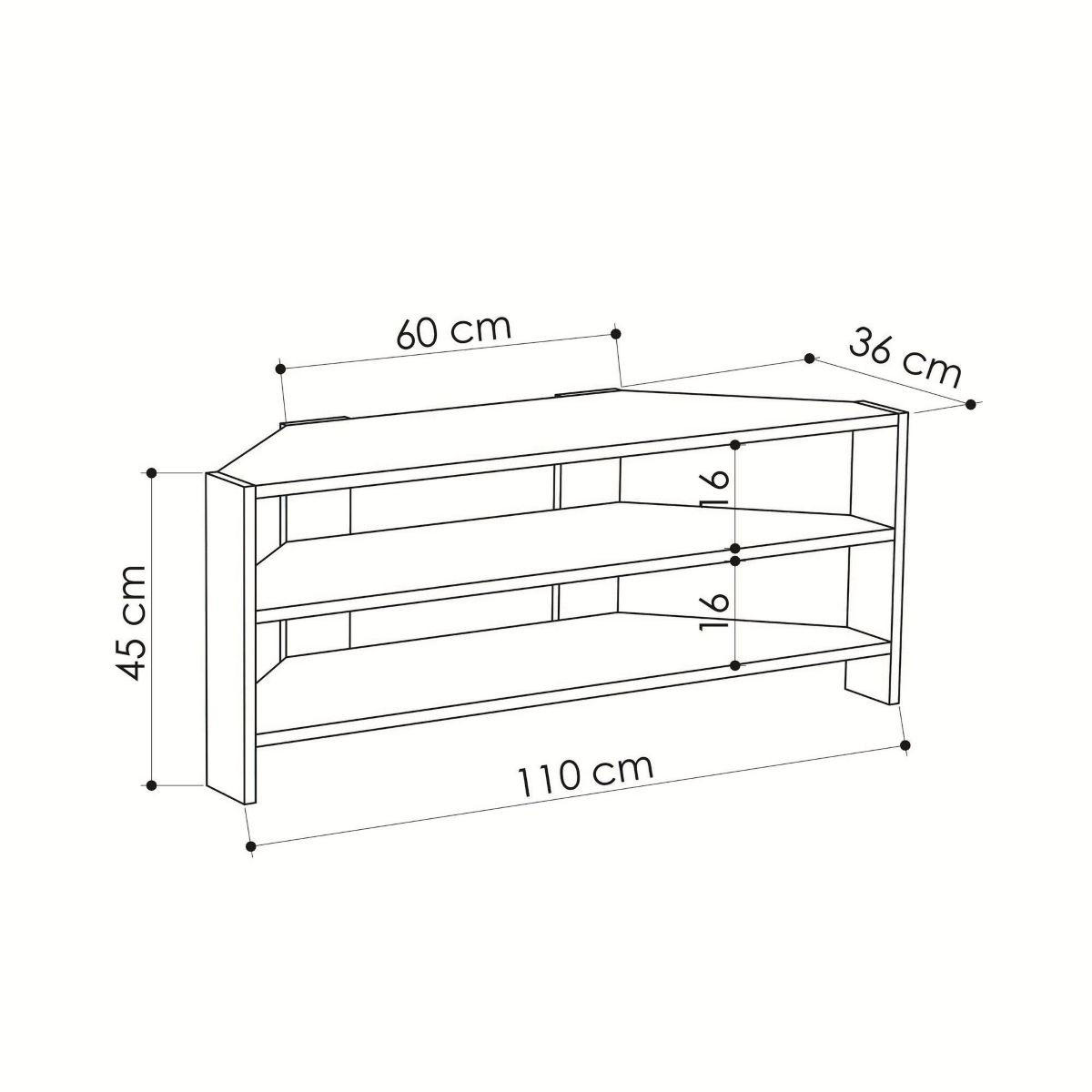 TV-ECKMÖBEL 3 Regale L114 cm - Thales - Weiß, Holzwerkstoff (36/45/114cm) - Calicosy