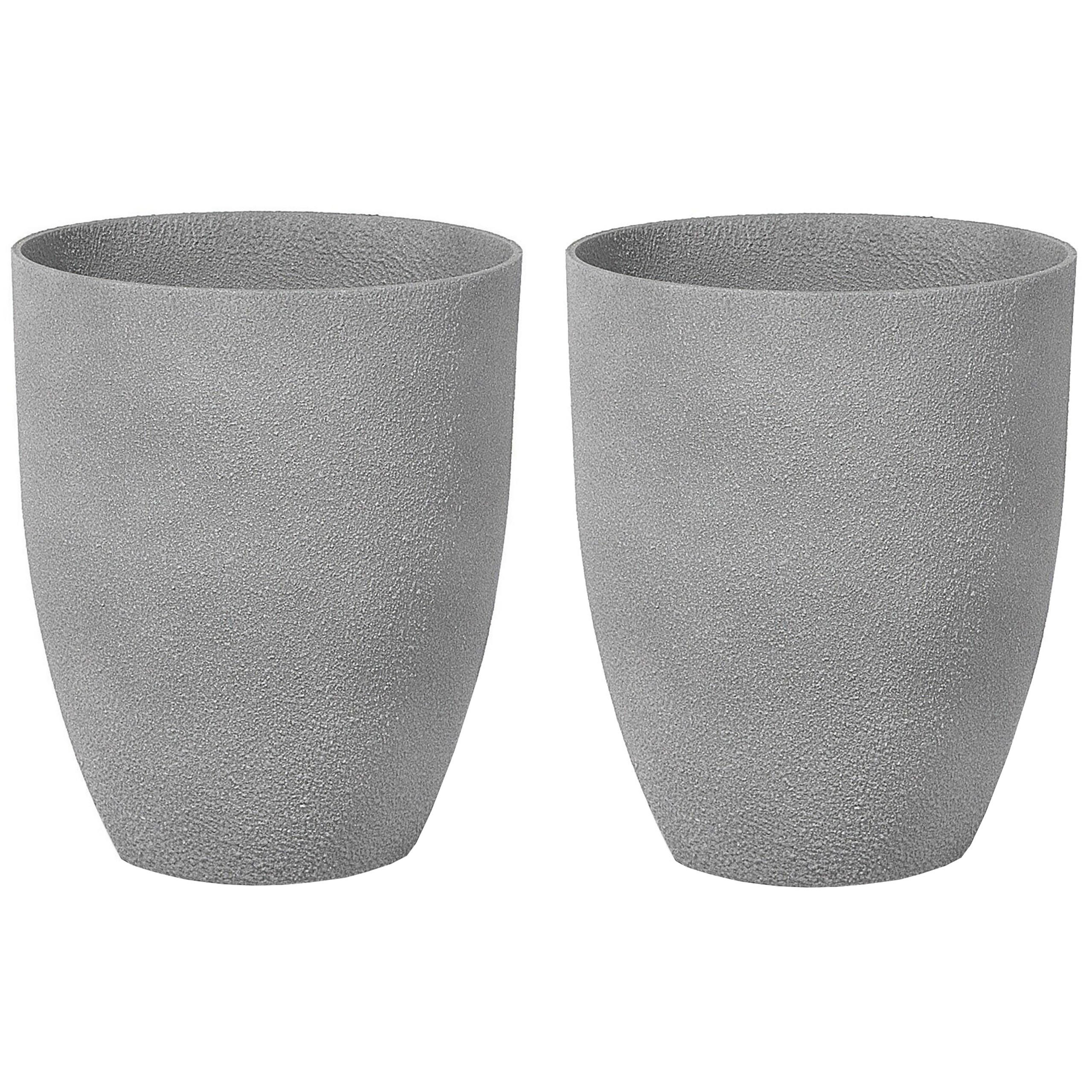 BLUMENTOPF 2er-Set hellgrau rund 35/35/42 cm Croton - Hellgrau, Stein (42cm) - Beliani