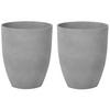 BLUMENTOPF 2er-Set hellgrau rund 35/35/42 cm Croton - Hellgrau, Stein (42cm) - Beliani