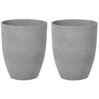 BLUMENTOPF 2er-Set hellgrau rund 35/35/42 cm Croton - Hellgrau, Stein (42cm) - Beliani