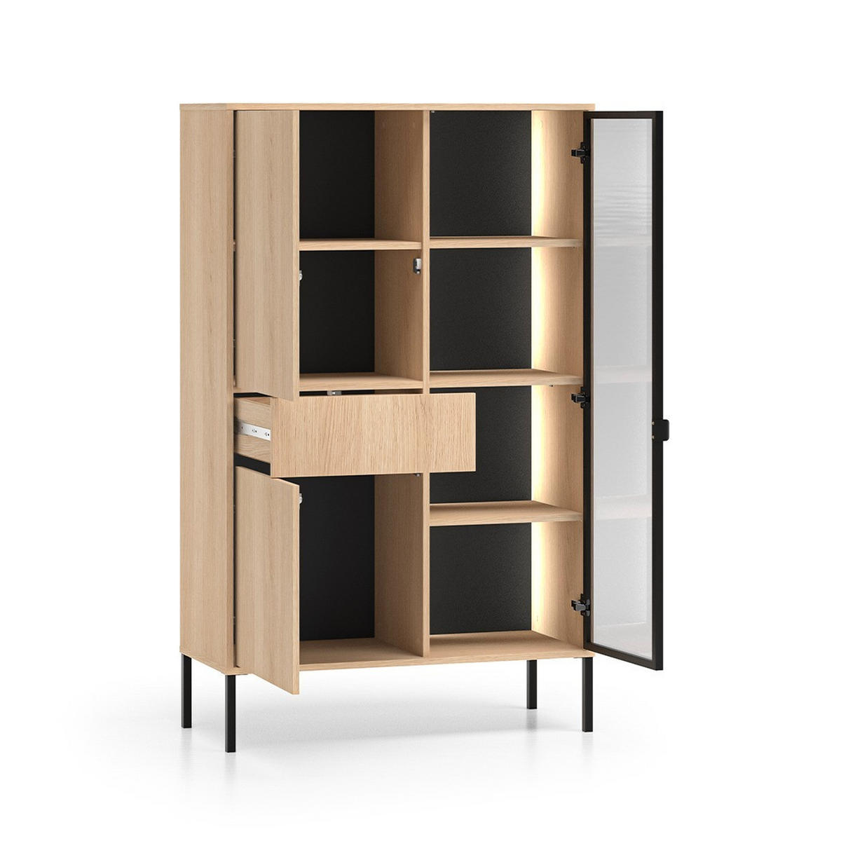 VITRÍNA Paige Dřevo a černá - černá, kompozitní dřevo (92/150/40cm) - Petits-meubles