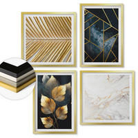 WANDBILDER 4er Set - 50x50 cm & 40x60 cm Goldrahmen - Moderne Pflanzenmuster - Goldfarben, Kunststoff (50/50cm) - ArtPrintCave
