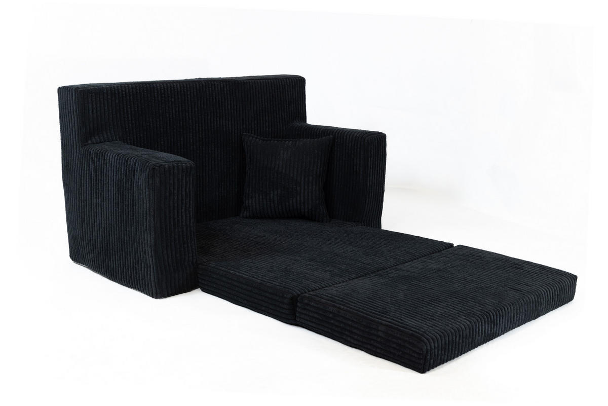 KINDERSOFA aus Kuschel-Cord in Schwarz - Schwarz, Textil (83/47/43cm) - Fortisline