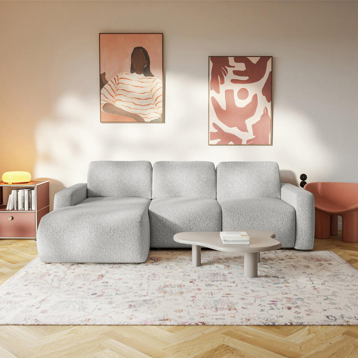 ECKSOFA Carnos Mini Hellgrau Chenille - Hellgrau/Schwarz, Kunststoff/Textil (238/164cm) - Selsey