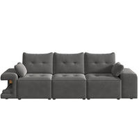 3-SITZER-SOFA 229,5/78/84 cm mit Stauraum, Haustiernischen und breiten Armlehnen, Samt, Grau - Grau, Textil (229.5/84/78cm) - Redom