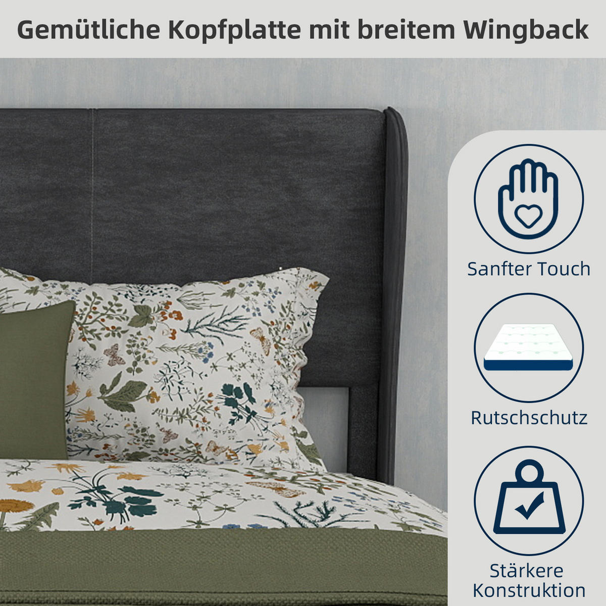 POLSTERBETT 140x200 cm ohne Stauraum grau - Grau, Textil (140/200cm) - LEBENLANG