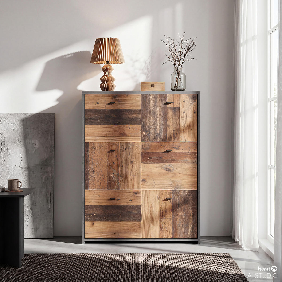 KOMMODE - Dunkelgrau/Schwarz, Holzwerkstoff/Kunststoff (77/113/30cm) - home24