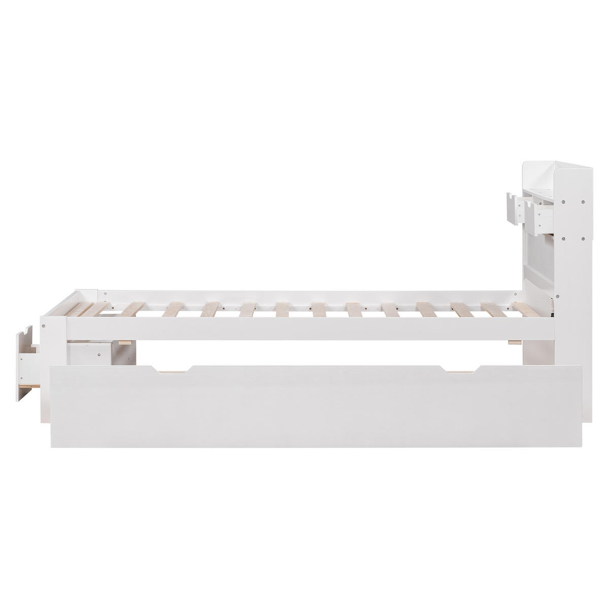 KINDERBETT 90/200 cm Weiß mit Stauraum und Ladestation aus Kiefer - Weiß, Holzwerkstoff (90/200cm) - OKWISH