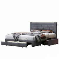 DOPPELBETT mit Schubladen und LED & Ladefunktion 160x200 cm in Grau - Naturfarben/Grau, Holz/Metall (140/200cm) - PARAFTA HOME