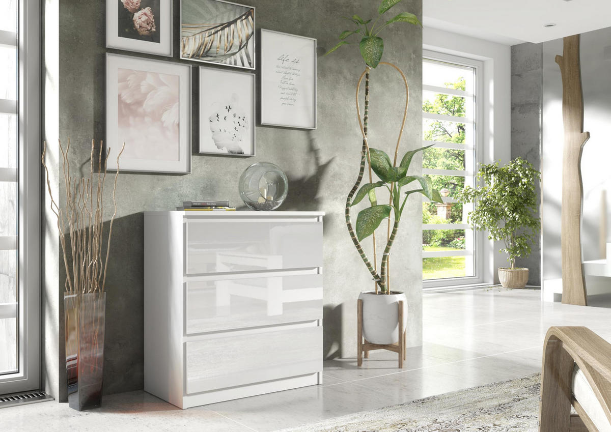 KOMMODE 70 Weiß & Hochglanz 70x39x78,5 cm - Weiß Hochglanz, Holzwerkstoff (70/78.5/39cm) - Mobelsta