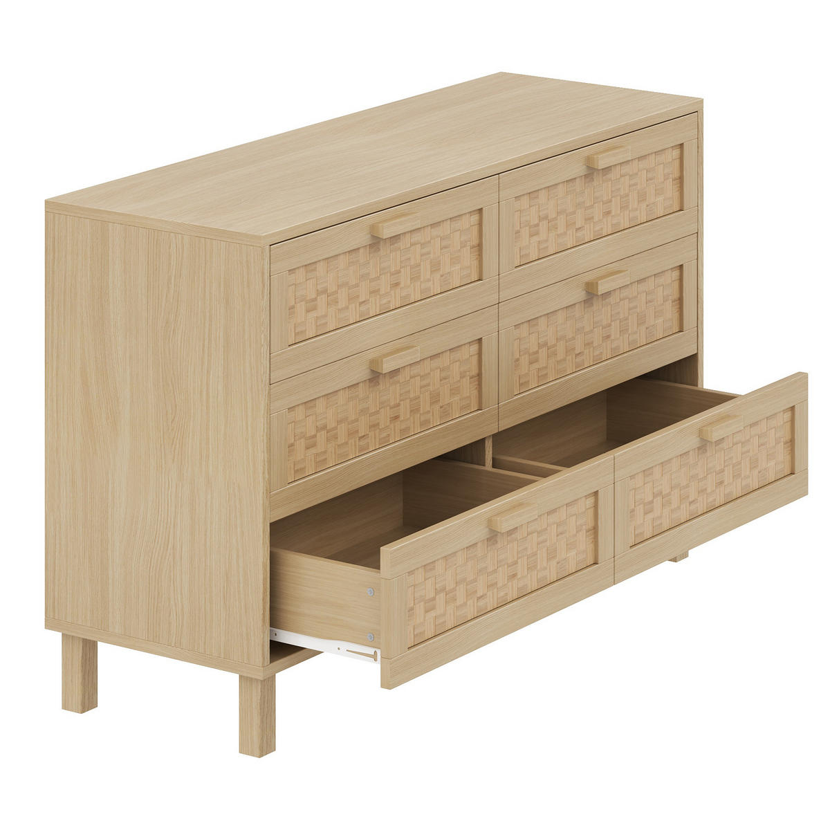 SIDEBOARD mit 6 Schubladen in Rattanoptik, 120/40/75 cm, Natur, Holzfarbe - Naturfarben, Holzwerkstoff (120/75/40cm) - Redom
