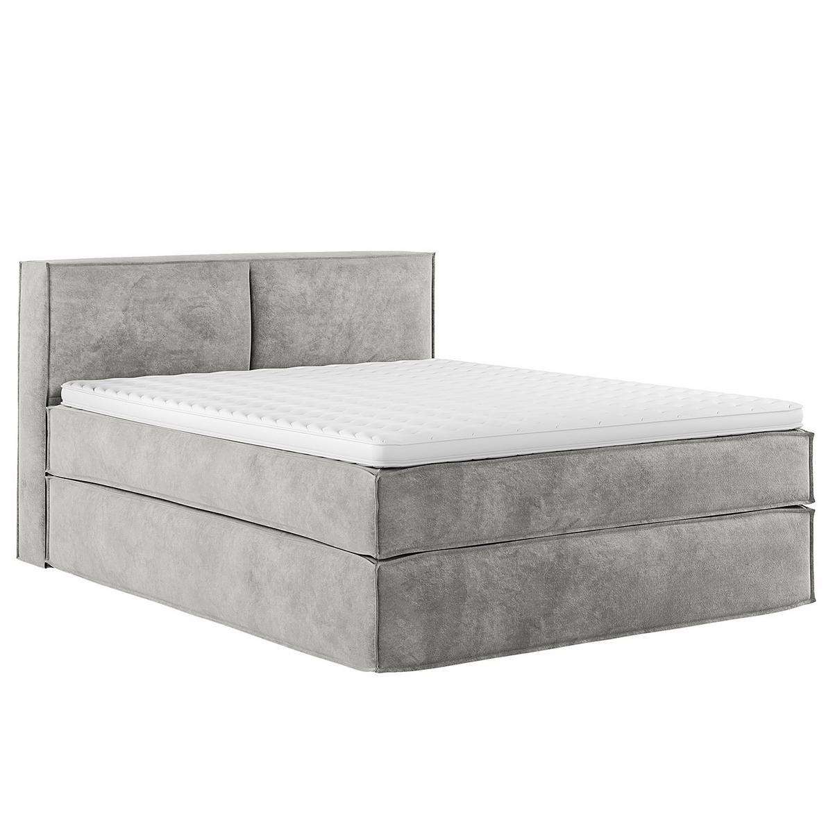 BOXSPRINGBETT mit Kopfteil - Premium - Hellgrau, Textil (140/200cm) - home24