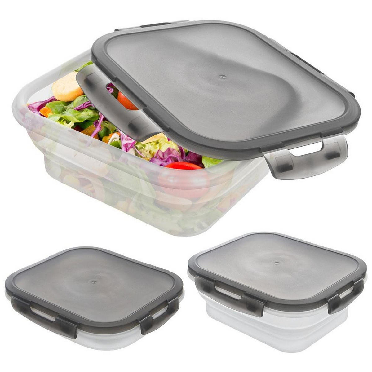 LUNCHBOX Faltbar Silikon 1 l Weiß/Grau - Weiß, Kunststoff (16/7/19cm) - Orion 