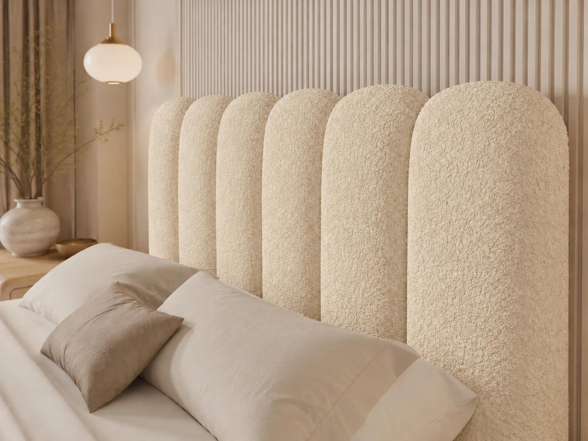 BOXBETT CUDDLE 140x200 cm in Creme, Bettkasten, Topper, Bouclé-Stoff - Ecru, Holz/Textil (140/200cm) - EMLAR Home