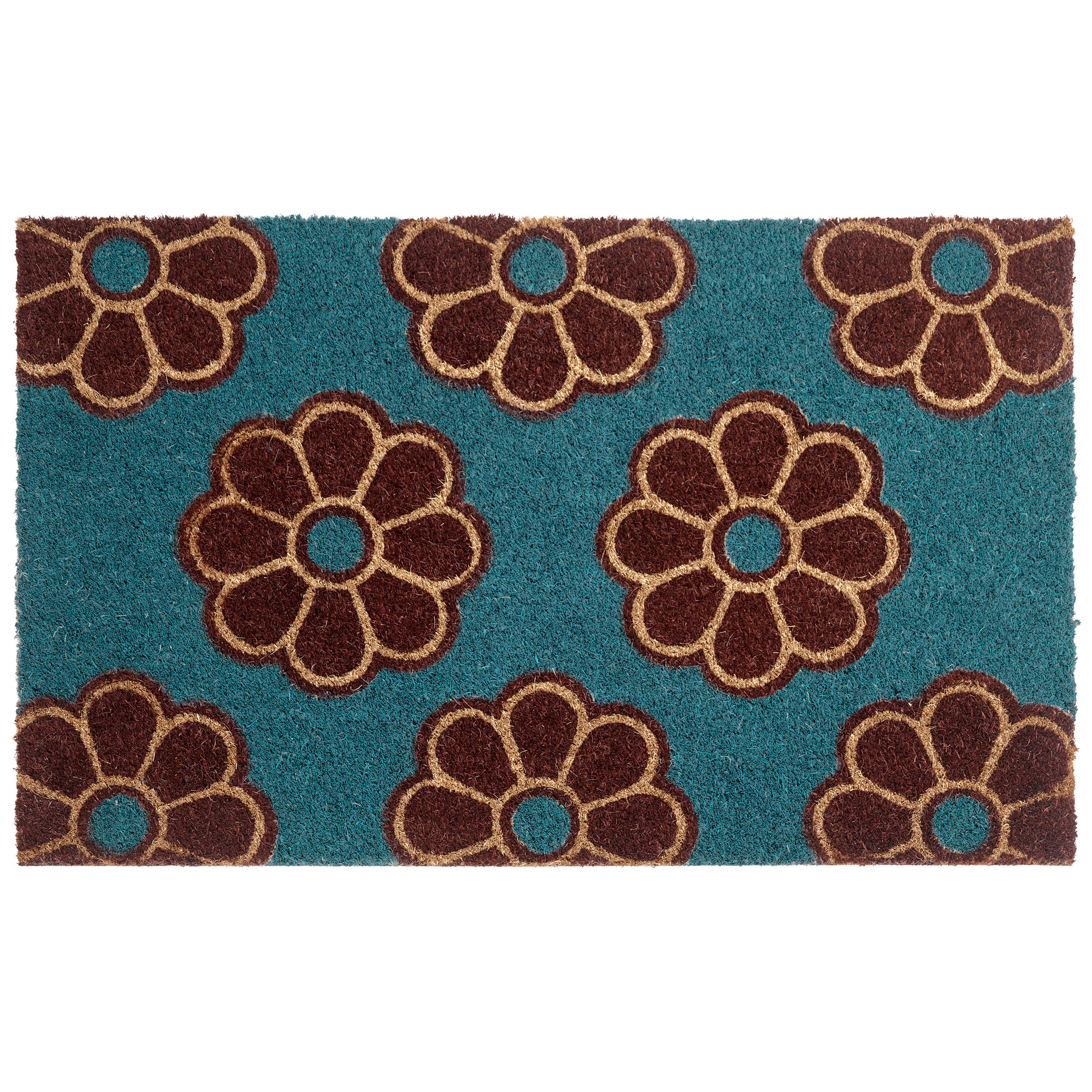FUSSMATTE Blau 45/75 cm Blume Kokosfasern Kulik - Blau, Textil (45/75cm) - Beliani