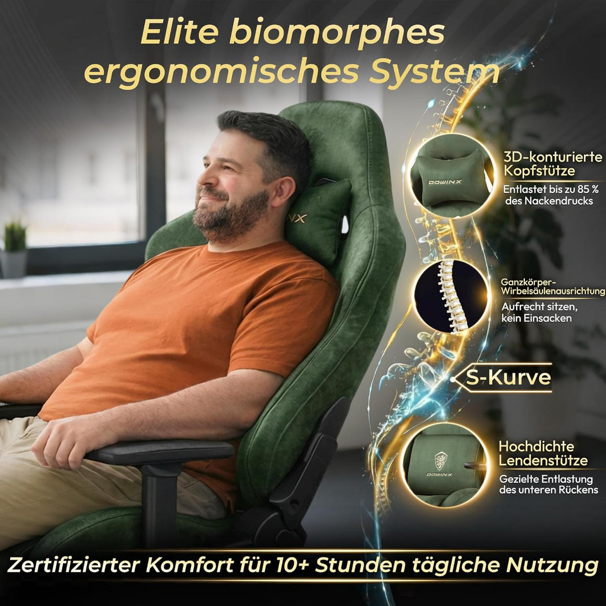 GAMING-STUHL Mikrofaser-Velours Verstellbarer Bürostuhl mit Fußstütze - Grün, Leder (70/128/70cm)